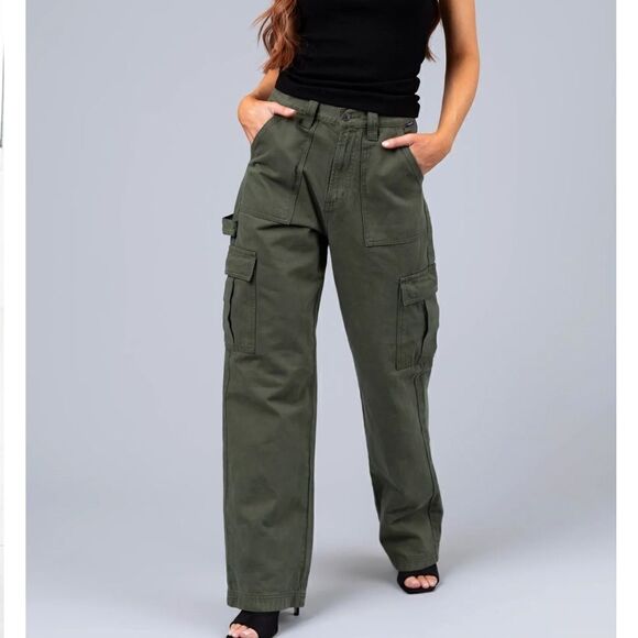 Cello Army Green High Rise Wide Leg Carpenter Jeans never worn! Size 3 Junior - Picture 5 of 12